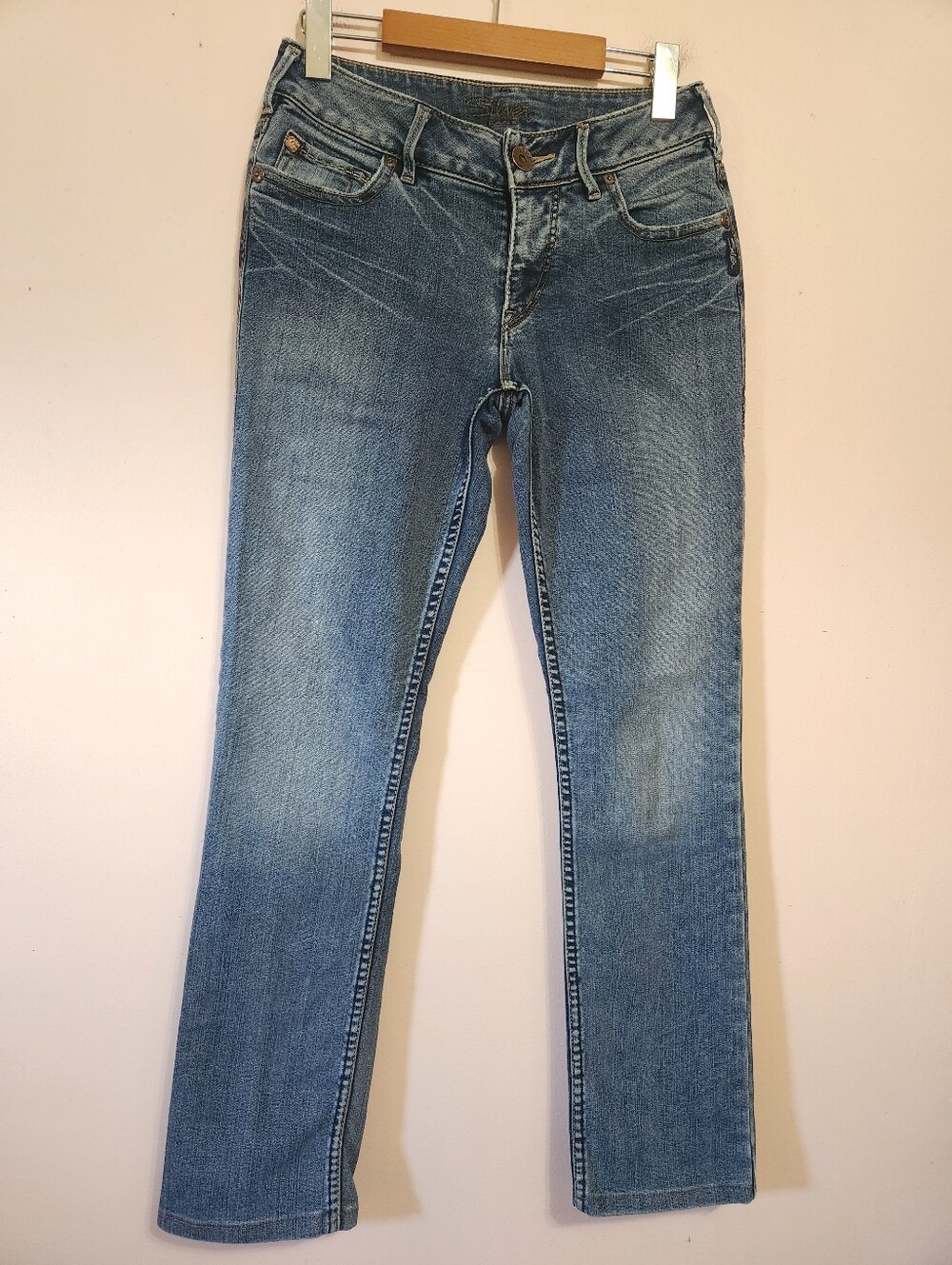 Vintage Y2K Silver Jeans Lia Floral Embroidered Straight Leg Denim Low Rise 27